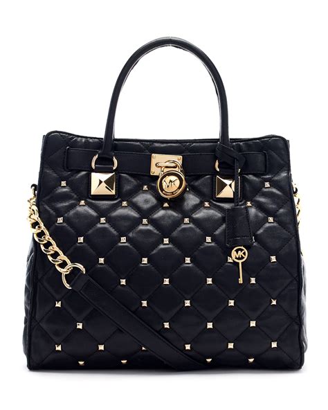 michael kors large hamilton studded quilted tote black|Michael Kors saffiano leather tote.